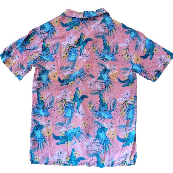 Disney Lilo Stitch Hawaiian Shirt S Pink Tropical Cruise Vacation Summer Beach - Picture 3 of 7